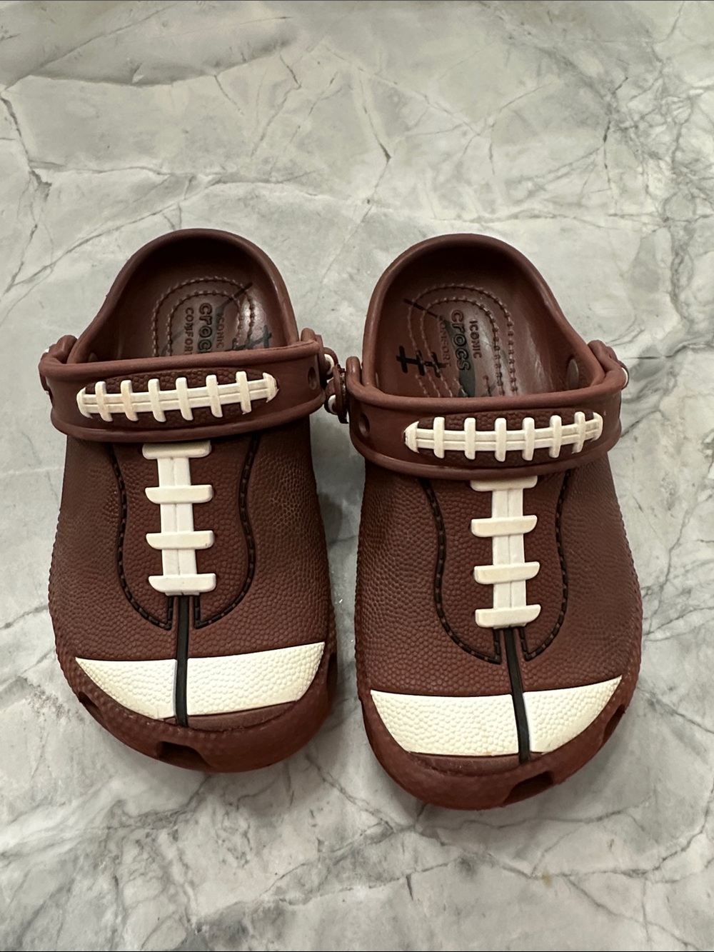 CROCS Kids Football Clog in Brown and White